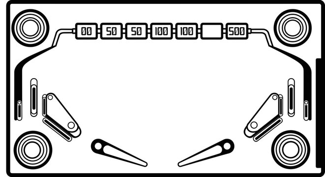 Vintage Pinball Machine Playfield Vector Illustration.