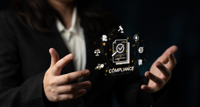 Concept of corporate compliance and risk management. Adhering to legal regulations and internal policies through systematic audits and process verification for business integrity. Fermion