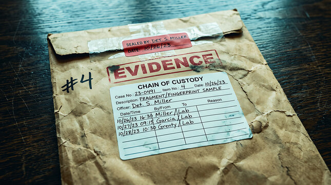 Police evidence bag with chain of custody label