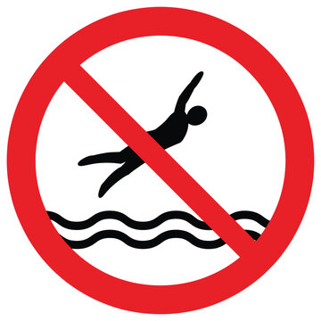 No Diving Prohibition icon with Swimmer Symbol and Red Warning Circle, vector design for Aquatic Safety and Restricted Water Activity Signage.