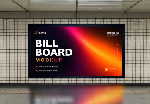 Subway Advertising Billboard PSD Mockup