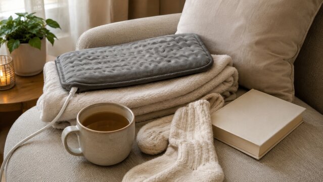 Home Recovery Corner With Heating Pad Blanket Tea And Socks