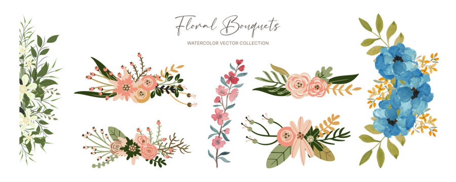 Watercolor Floral Bouquets & Arrangements - Delicate Botanical Elements for Design Projects and Celebrations