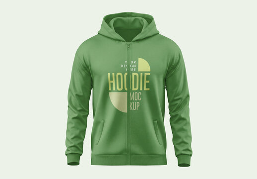 Front View Zip Hoodie Mockup Template