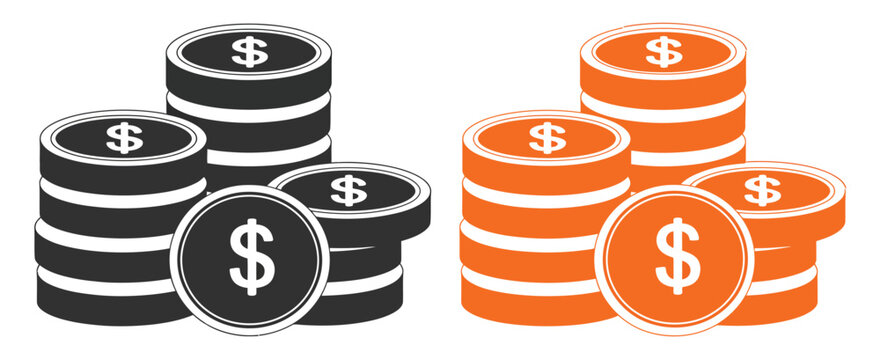 Coins stack icon with dollar sign representing money savings, wealth accumulation, finance management and business income, vector