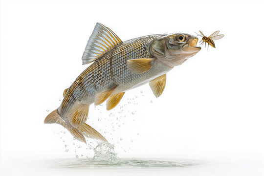 Grayling Fish Leaping Out of Water to Catch a Flying Insect_KT137