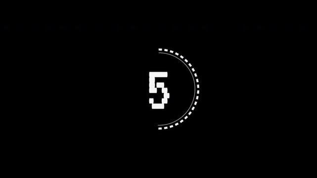 Retro 8-Bit Pixelated Countdown Timer from 10 to 1 with Glitch Effects on Black Background 4k video