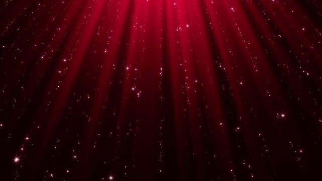 christmas and new year red motion background with shiny stars strings glitter and particles falling and light flare, social media design element