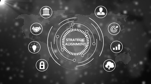 Strategic alignment business concept with global digital network interface and corporate animation business strategy