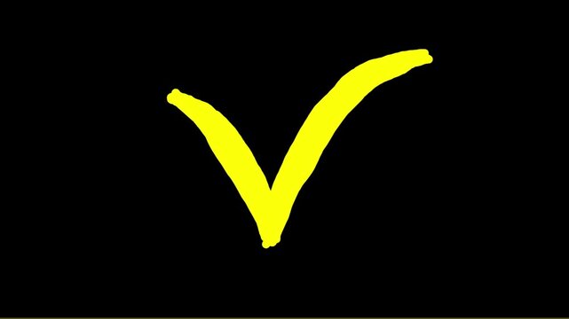 Hand drawn animated checkmark, doodle style tick symbol loop on black background