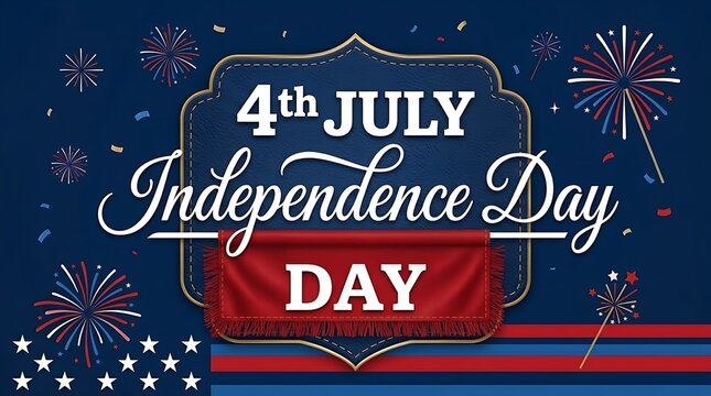 4th of july independence day banner with decorative frame fireworks