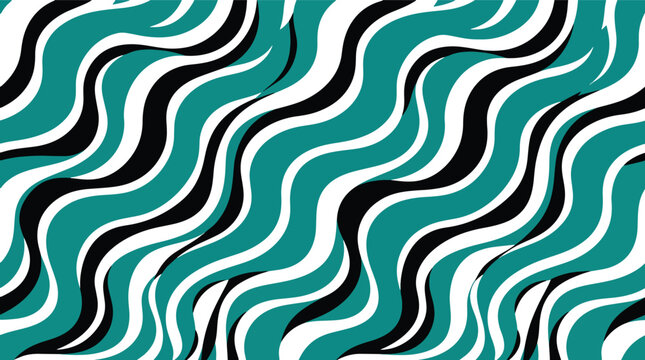 Colorful wavy lines abstract background pattern teal black white.