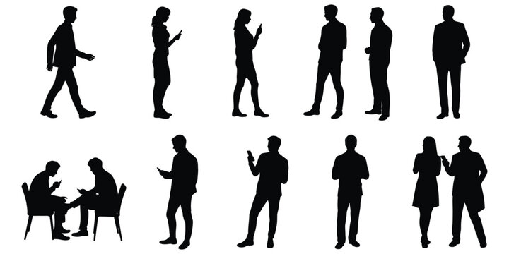 People Silhouettes in Elevation Side View for Architectural Drawings, vector collection of 2D Human Characters for Section and Elevation design projects.