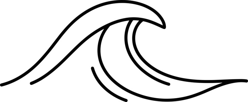 Stylized black line drawing of a breaking ocean wave on a white background.