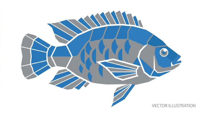 Stylized Blue and Gray Fish Illustration.