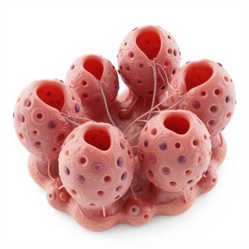 Biological model of mammary gland showing lobules and internal structure for medical study.
