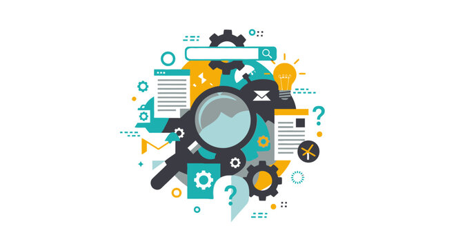 SEO and Data Analysis Concept Vector Illustration with Magnifying Glass