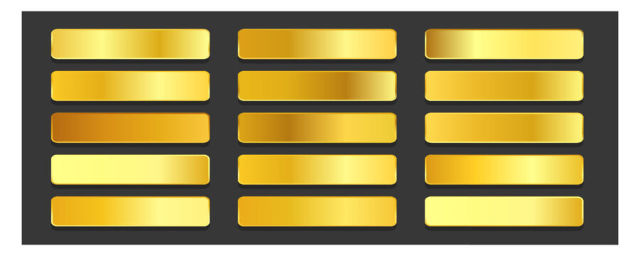 Golden Metallic Gradients. Premium Gold Swatches Collection Flat Vector