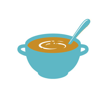 A bowl of soup with spoon.