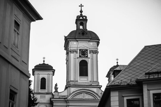 Church with three towers in Banska Stiavnica