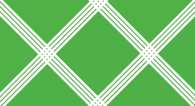 Minimalist green backdrop featuring thick white diagonal stripes forming large diamond grid pattern.