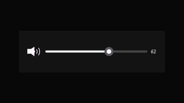 Minimalist volume slider ui interface increasing sound level animation on dark background