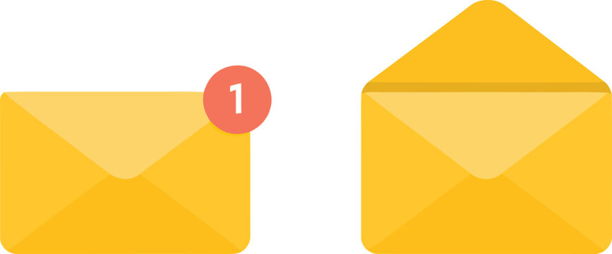 Two yellow envelopes one closed with notification one open mail email message