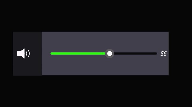 Digital volume slider interface increasing sound levels on dark background
