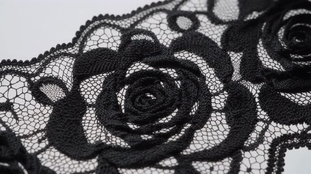 Elegant Black Lace Fabric with Intricate Rose Pattern Detail