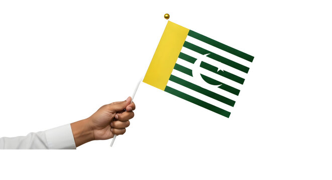 Hand holding a flag of azad kashmir isolated on transparent background