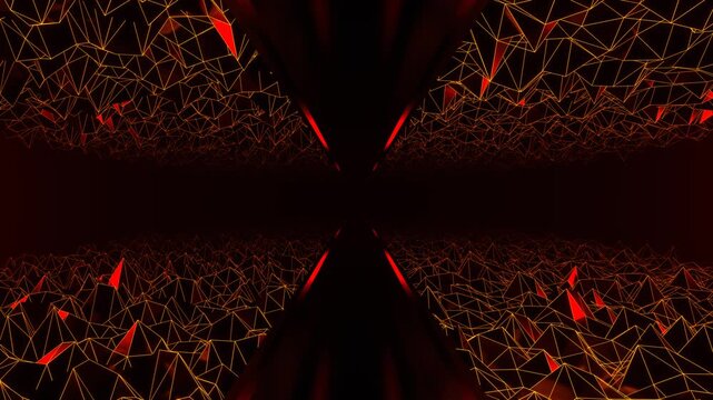 Red and Orange Fantastic Splintered Surface Podium with Neon Markings Background VJ Loop in 4K