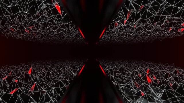 Red and White Fantastic Splintered Surface Podium with Neon Markings Background VJ Loop in 4K