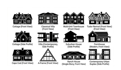 Naklejka premium House silhouette vector collection with various residential architectural styles