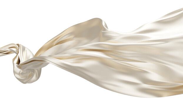 Luxury pearl fabric flowing with silk weave texture isolated on transparent background with copy space 3D render