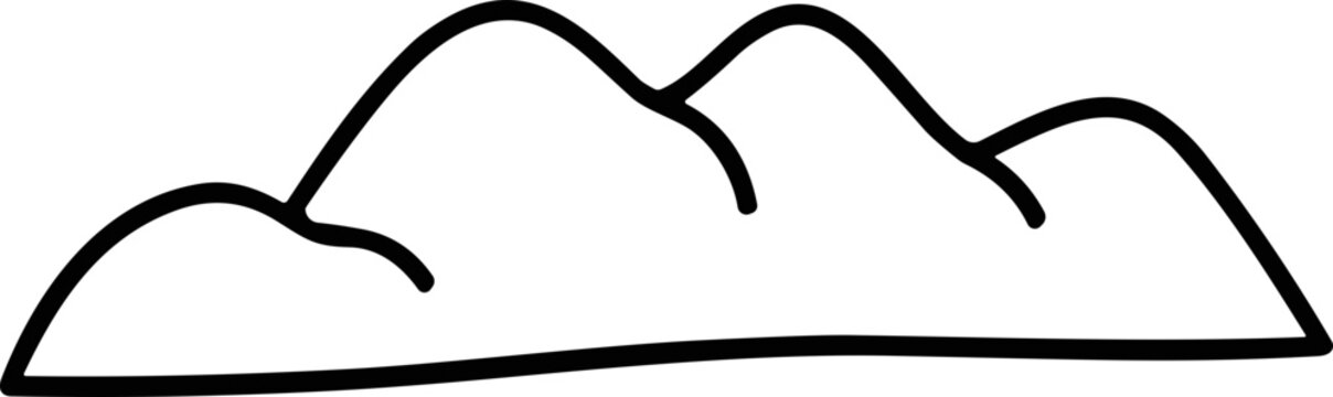 Simple hand-drawn mountain range outline, minimalist illustration, black and white sketch
