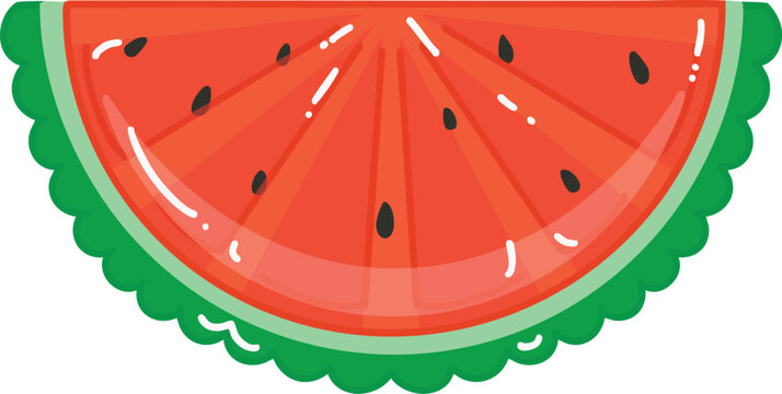 Watermelon slice shaped pool float inflatable swim ring with seeds summer beach vacation fresh fruit cartoon vector illustration