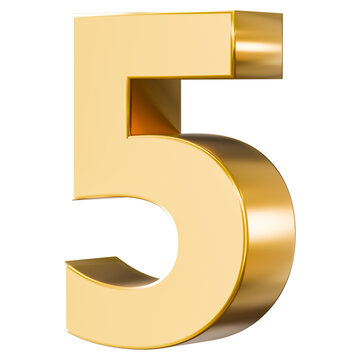 Shiny golden metallic 3D number 5
