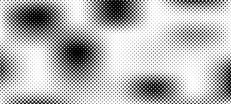 Set of halftone dots gradient pattern texture isolated on white background. Straight dotted spots using halftone circle dot raster texture. Vector blot half tone collection.