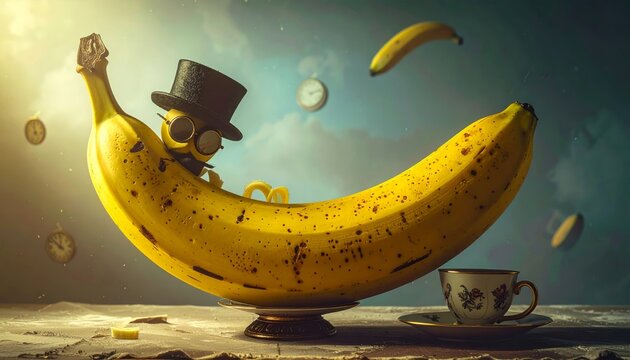 Dapper Banana with Hat and Monocle on Table