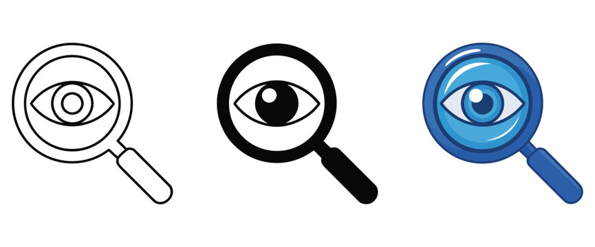 Eye view spying icon symbol for surveillance monitoring, hidden observation, data privacy control and security intelligence concept, vector
