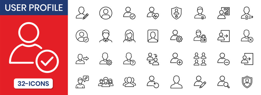 User Profile And Avatars Outline Vector Icon Set