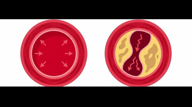 Atherosclerosis and Healthy Blood Vessel Cross Section Comparison Concept Animation