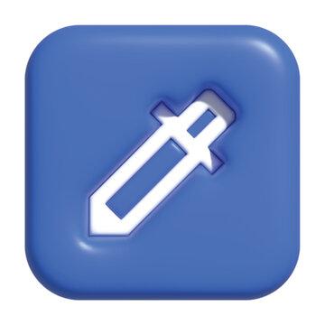 A 3D blue square icon with a white eyedropper tool symbol representing a digital graphic design element