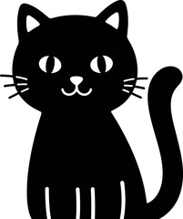 Cute black cat illustration, cartoon style, white background, simple, charming feline pet. © keenan