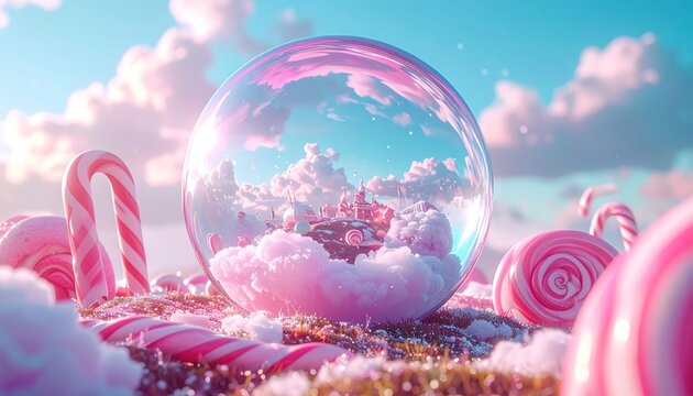 Giant Bubblegum Bubble With Miniature Cityscape