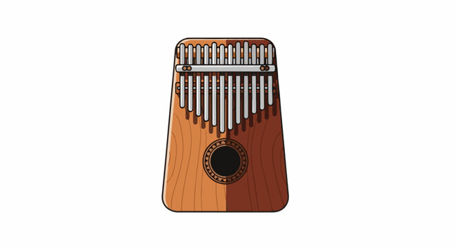 A wooden thumb piano with metal tines and a round sound hole