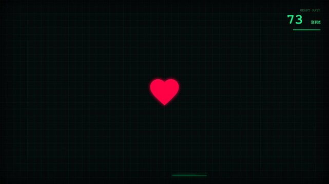 Digital Heartbeat Monitor EKG Heart Rate Displaying 72 bpm on Dark Grid Background