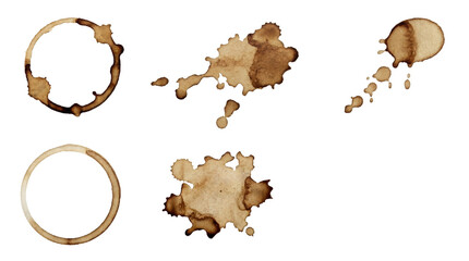 Obraz premium Coffee stains and rings isolated on a transparent background.