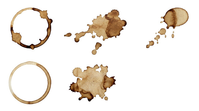 Coffee stains and rings isolated on a transparent background.