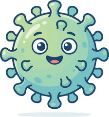 Fototapeta premium Cute Virus Cartoon Mascot Character Smiling on a Clean White Background